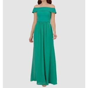 Adrianna Papell Off The Shoulder Maxi Dress Womens 4 Kelly Green Bridesmaid Long